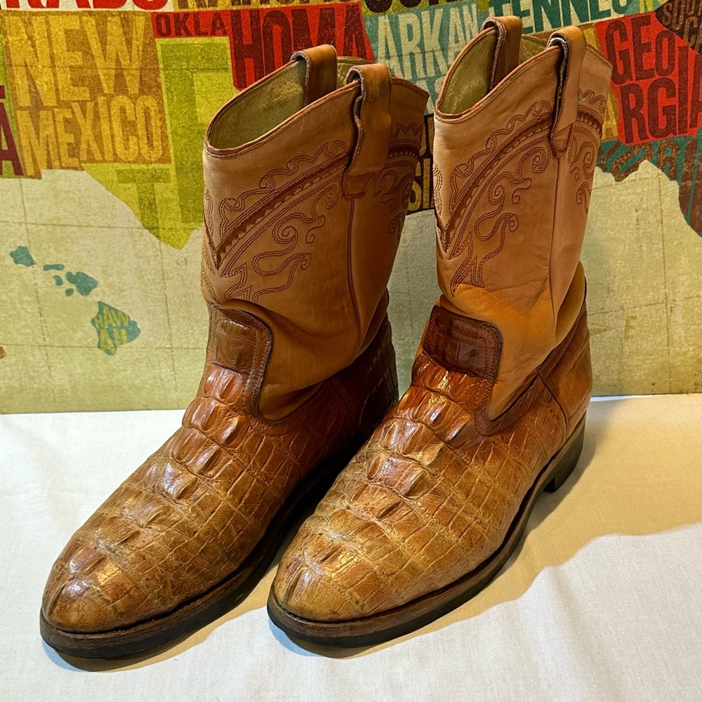 Vintage Golden Boots Alligator Print Tan Western Cowboy Boots Men’s Size 29/10